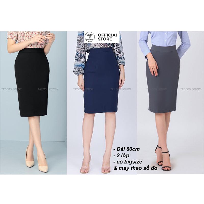 Chân Váy Bút Chì 2 Lớp Cao Cấp Tây Collection Dài 60cm có túi giấu bên trong Nữ