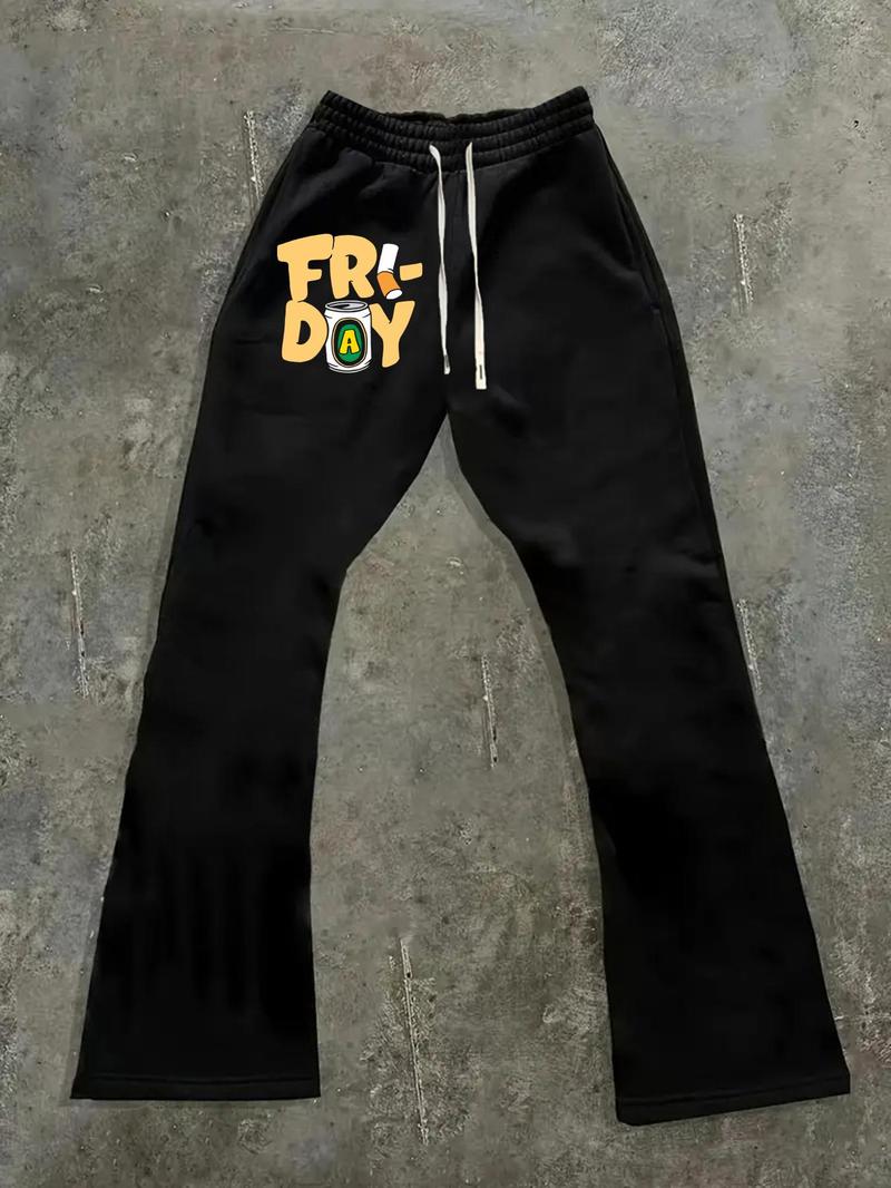 Product Introduction of Men's Regular Fit Letter Print Drawstring Waist Sweatpants, Casual Street Comfy Micro Flared Pants for Fall & Winter, Men's Trousers for Daily Wear 1