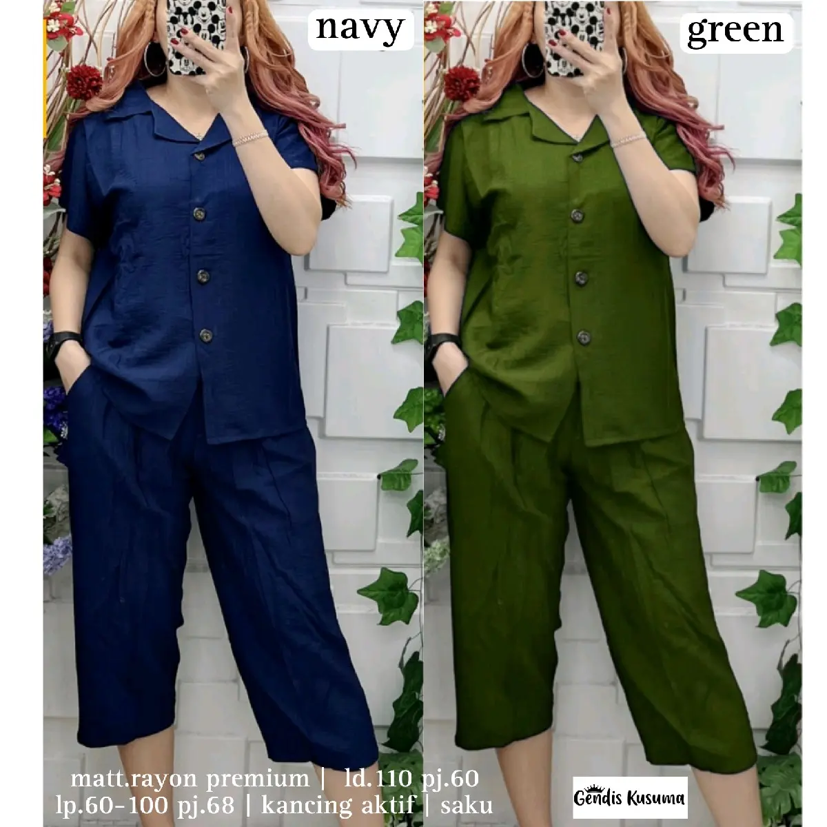 setelan wanita kekinian oneset rayon viscose polos busui remaja Celana Kancing Nyaman Kulot Panjang Katun