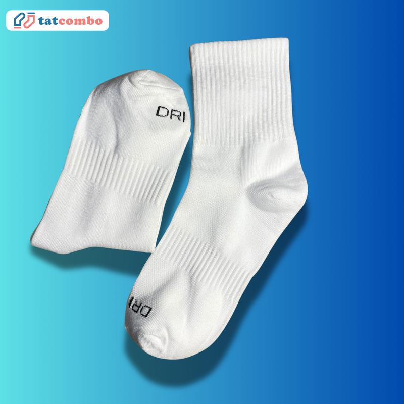 (Combo 10 tặng 1) Tất dệt kim cổ trung 12cm logo NAI DRI - FIT, MIZU, DAS hàng dày dặn cao cấp loại 1 chuẩn thể thao trắng đen unisex cho nam và nữ Sport Yoga Chạy Xe Đạp