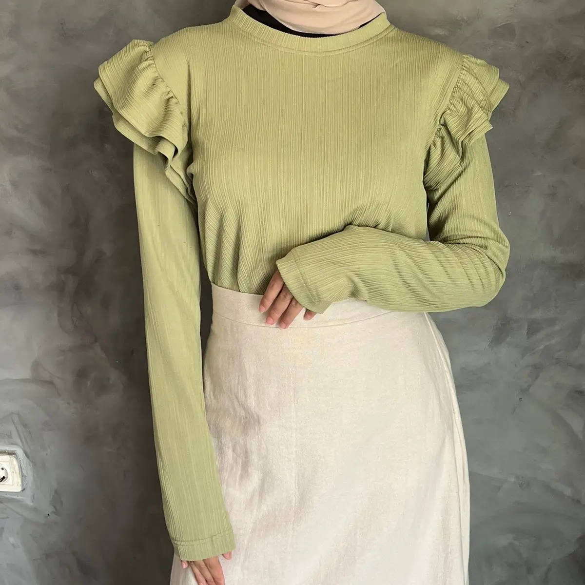 CLARA TOP by mykikstore blouse knit lengan ruffle Atasan Wanita