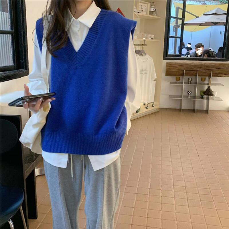 リブ 新しい長袖 人気のニット レディース シンプルな無地 レイヤード ノースリーブ トップス レイヤリング ベスト ライジングスタイル 大きいサイズ Vネック セーター 秋冬 ルーズフィット