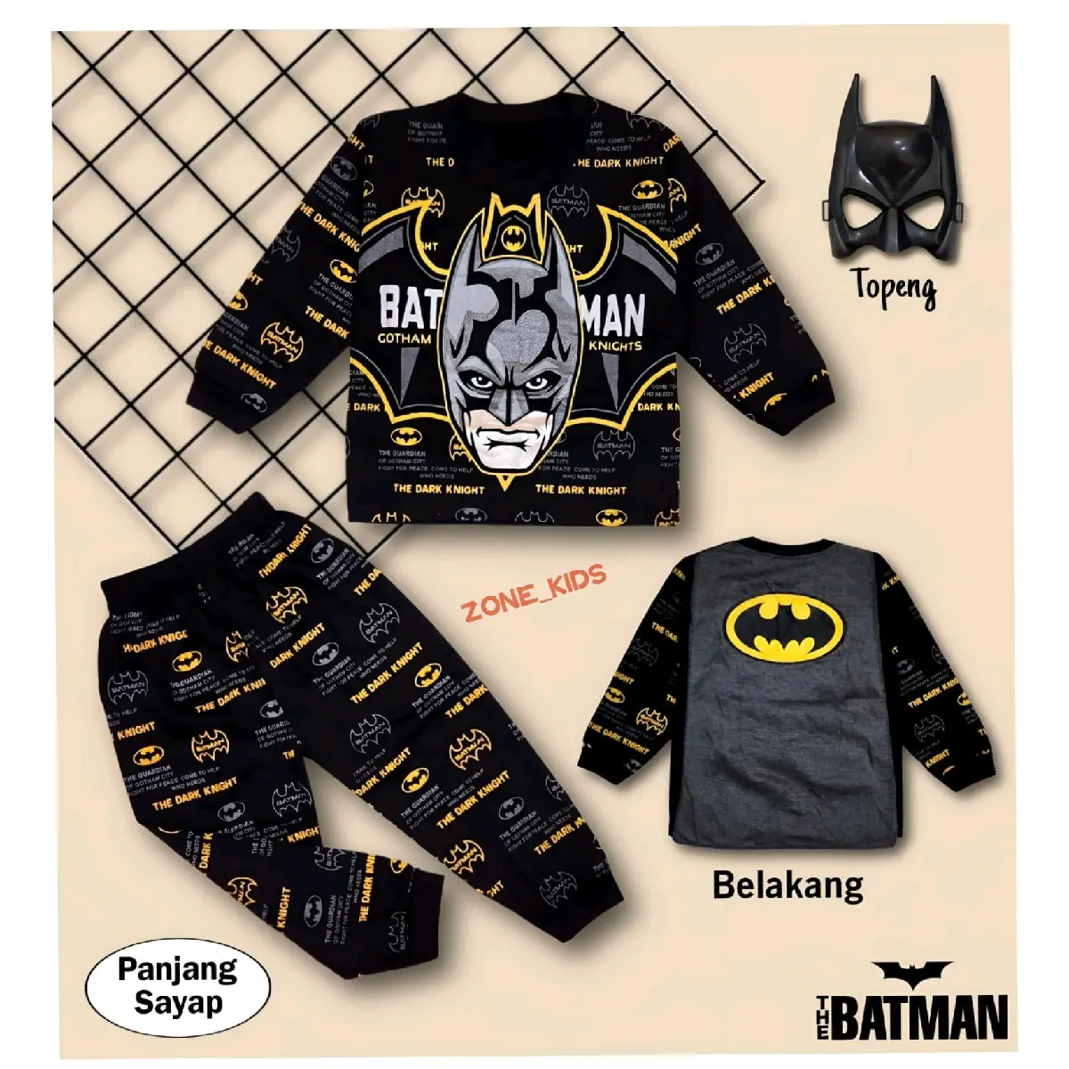baju setelan batman sayap panjang 1-10 tahun Katun