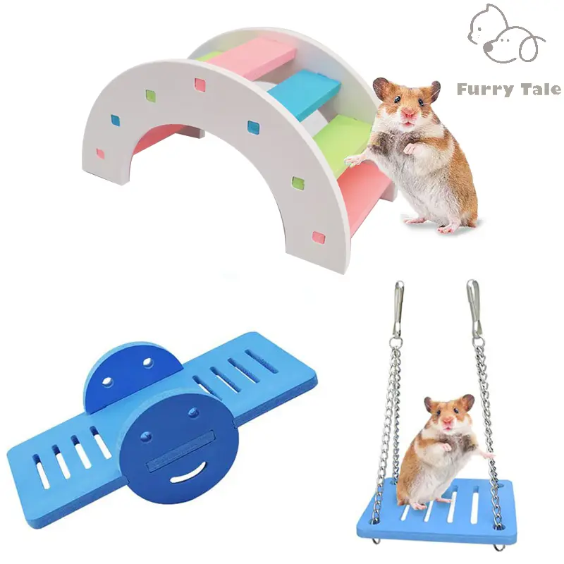 Đồ Chơi Thú Cưng Cho Hamster Cầu Vồng Bằng Gỗ Bập Bênh Xích Đu Động Vật Nhỏ