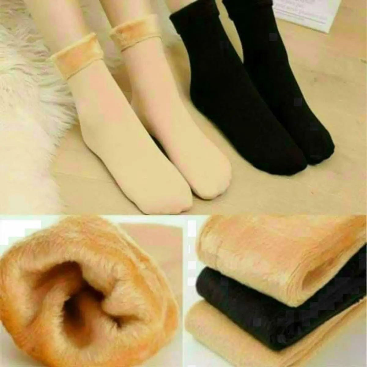 Sét 5 đôi tất lót lông dày mịn ấm áp cho mùa đông free size Nhung Cổ Cao