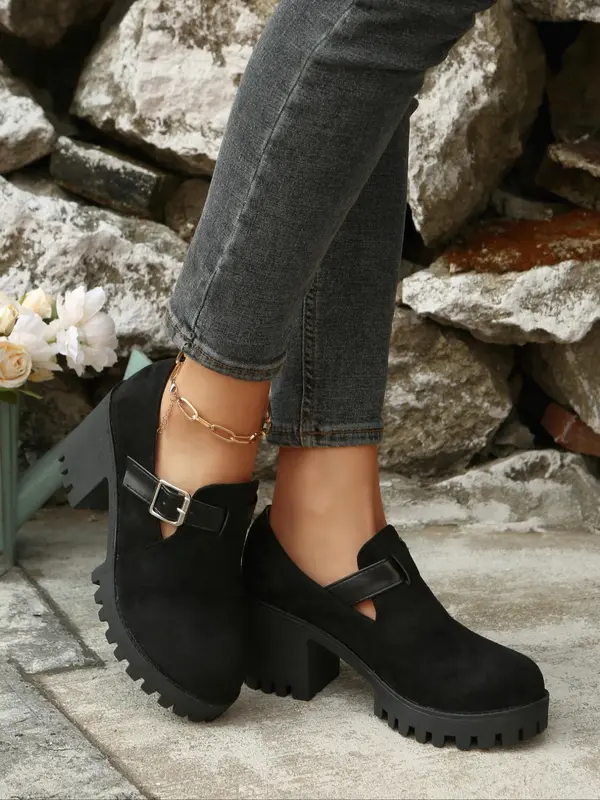 Women's Fashionable Solid Color Platform Mary Janes Shoes, Casual Comfortable Thick Sole Slip-on Shoes for Daily Wear, Female All-match Round Toe Shoes for Spring & Autumn, Girl 7