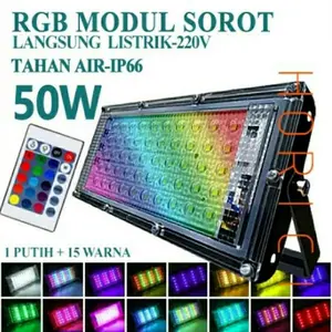 lampu sorot 50w rgb warna warni led tembak outdoor cafe 50 w rgb+remot