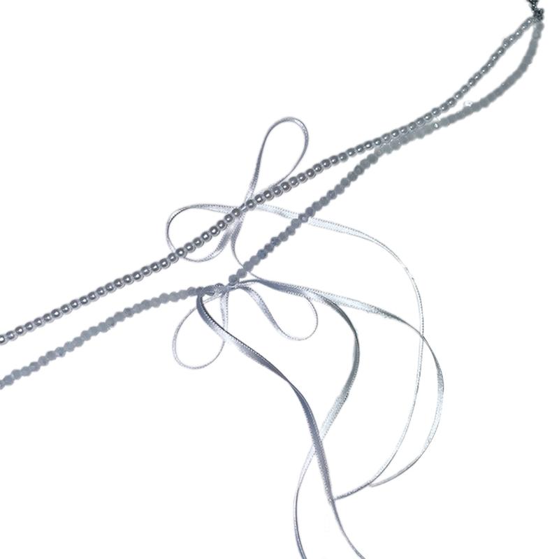 Vòng Cổ Choker Thắt Nơ Ruy Băng, Thiết Kế Độc Đáo Làm Bằng Tay, Đính Cườm Ngọc Trai, Dây Chuyền Xương Đòn, Đồ Trang Sức Cho Phụ Nữ Và Trẻ Em Gái, Vòng Cổ 3