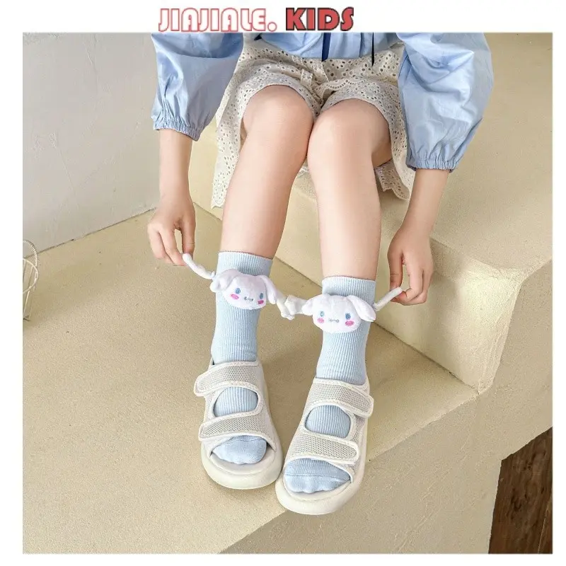 Girls 3D Sanrio medium tube socks, kids Cinnamoroll Kuormi Hellokitty Meldoy cotton socks