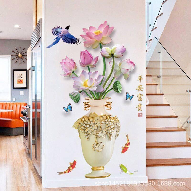 Product Introduction of Decal dán tường, Tranh dán tường bình hoa 3D trang trí phòng khách phòng ngủ cầu thang AD06 64