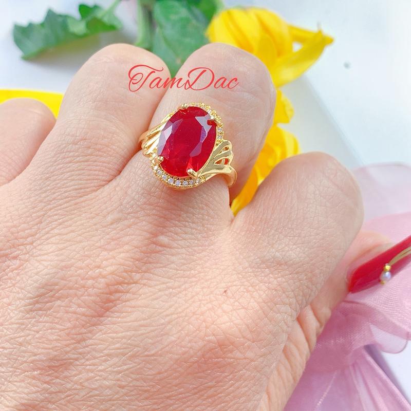 Nhẫn Đá  xaphia / Xanh Lá / Đỏ / trắng /  mạ vàng 24k Thời Trang Cho  phái nữ. 5