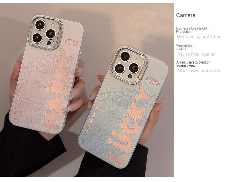 Product Introduction of Couple Laser Dragon Pattern English for 14promax Phone Case Iphone16 Electroplating Protector Cover Protector Cover Casing Shockproof Protective 1