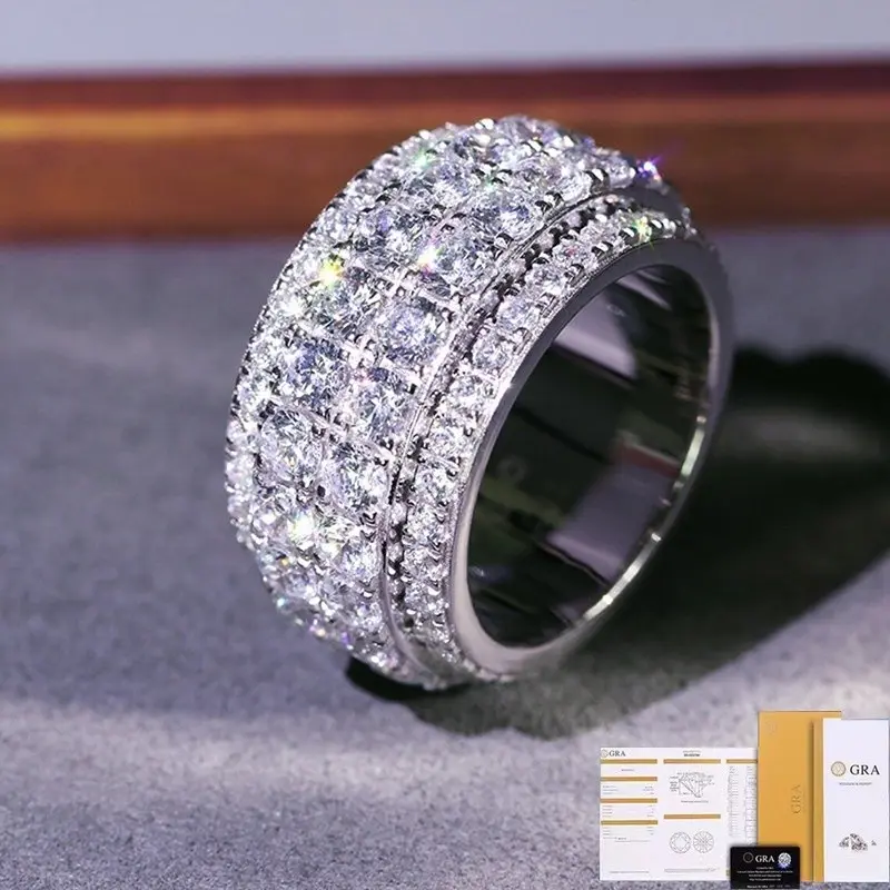 Nhẫn moissanite 925, nhẫn Màu bạc , nửa vòng tròn, sáng bóng, thời trang