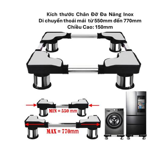 Kệ đỡ máy giặt Chân đỡ Đa Năng dùng cho Máy Giặt và Tủ Lạnh - Hàng đẹp Inox Kích thước 550mm đến 770mm VT40 HÀNG CAO CẤP