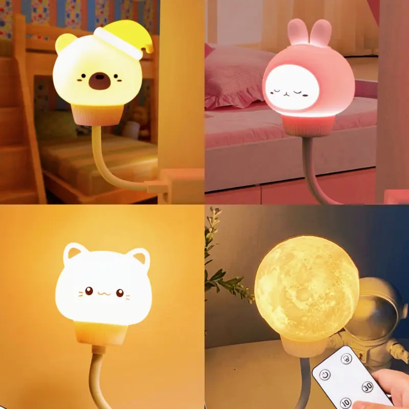 Đèn Ngủ Cảm Ứng, Siêu Dễ Thương Và Vui Nhộn, Chạy Bằng USB, Thiết Kế Hình Thỏ, Gấu, Vịt, Mặt Trăng Và Mèo Con, Thích Hợp Làm Quà Sinh Nhật 0