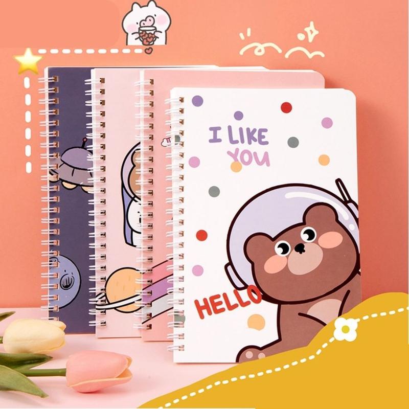 Vở viết A5 60 trang lò xo trong suốt S16, sổ giấy kẻ ngang lò xo kép, hoạ tiết bìa hoạt hình đáng yêu