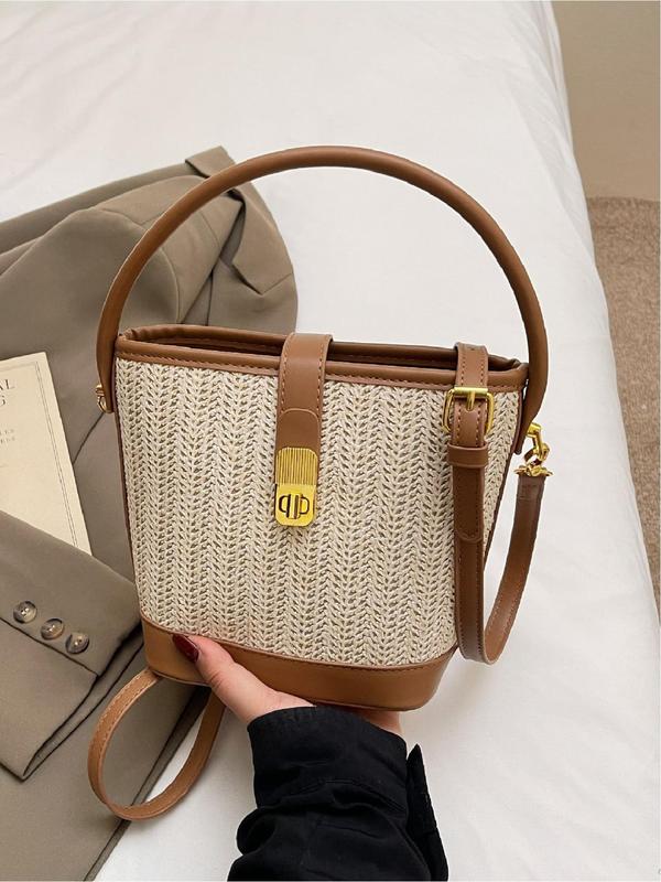 Fashionable Colorblock Straw Handbag, Casual Versatile Shoulder Bag for Women, Trendy All-match Bag for Daily Use 7