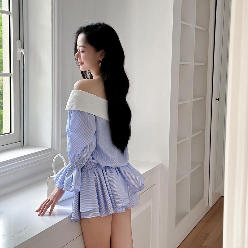 Váy Thiết Kế Nữ Dáng Ngắn KEIBY Trễ Vai Nhún Eo BC02. 6