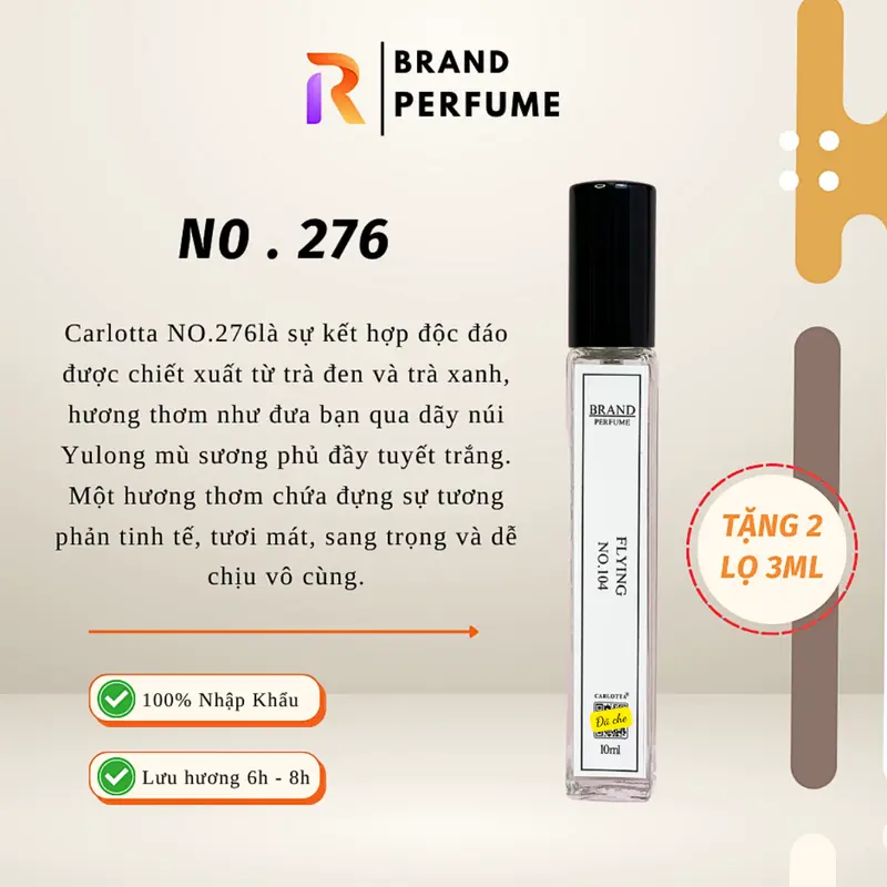 Nước Hoa Nhập Khẩu CARLOTTA lưu hương 6-8 tiếng, Mùi HươngThơm mát của trà, trầm lặng, cuốn hút NO.276 - 10ML 1
