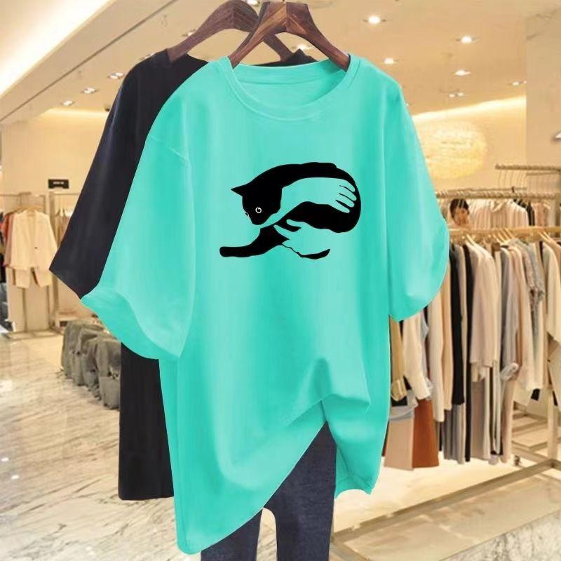Áo Thun Cotton ngắn Tay Phiên Bản Lớn, Hàng Châu Âu Mới Mùa Hè Dáng Rộng Vừa Vặn, Áo Dài Trung Bình Phiên Bản Lớn, 2025 0
