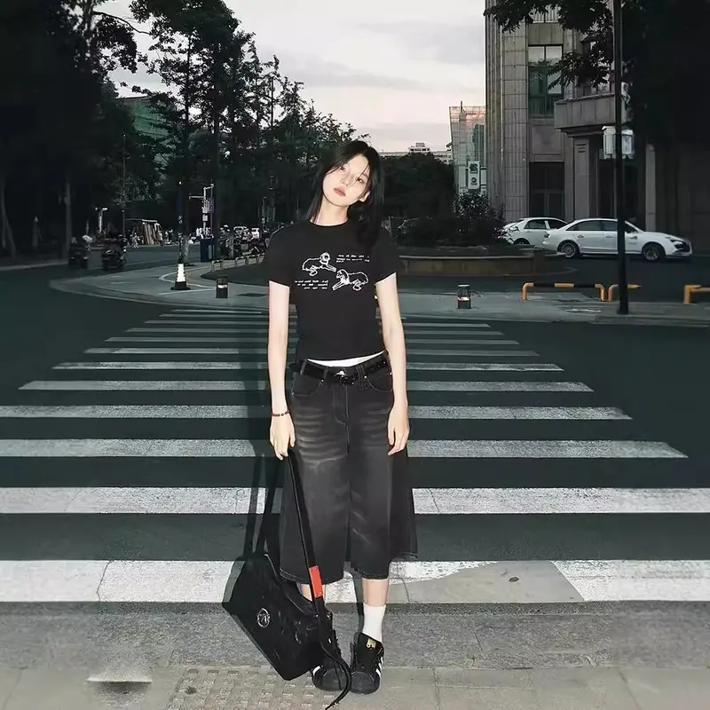 Quần Short Denim Cropped Xén, Phong Cách Cổ Điển Mỹ Dành Cho Nữ, Hàng Mới Về Mùa Thu, Thiết Kế Đẹp, Dáng Rộng Vừa Vặn, Ống Rộng, Cắt Thẳng Mỏng Vừa Vặn, Quần Short Cướp Biển Women Pants Jean 1