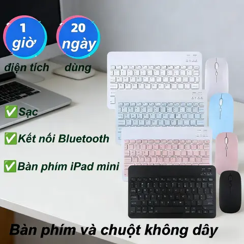 Bộ bàn phím và chuột Bluetooth không dây - Thiết kế gọn 10 inch, cắm là dùng, phù hợp cho học tập và văn phòng