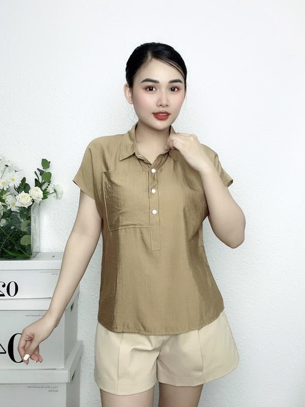 DEAL ĐẶC BIỆT Áo nữ women chất đũi tơ thoáng mát túi hộp tay hến che bắp tay to nhiều màu nâu ,xanh cốm vàng đen trắng 40-70kg Top