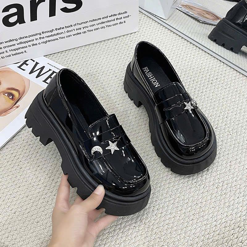  giày búp bê nữ chất da bóng gắn mác trăng sao đế cao 5cm thời trang Shoes FOM TO LÙI 1 SIZE 