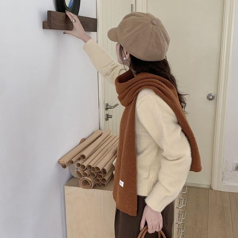 Product Introduction of Winter Warm Solid Color Cross Scarf Woolen Thicken Neckerchief Neck Scarf Girls 11