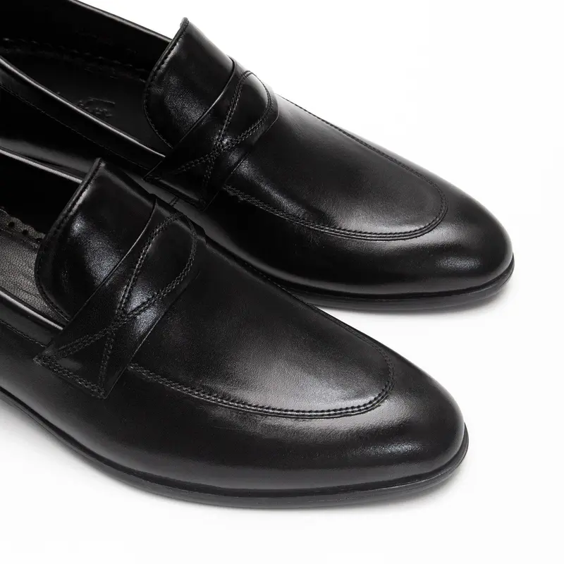 Giày lười nam công sở da bò Fttleather họa tiết đan chéo đế phíp gỗ màu đen mẫu 633 Hoa Shoes 1