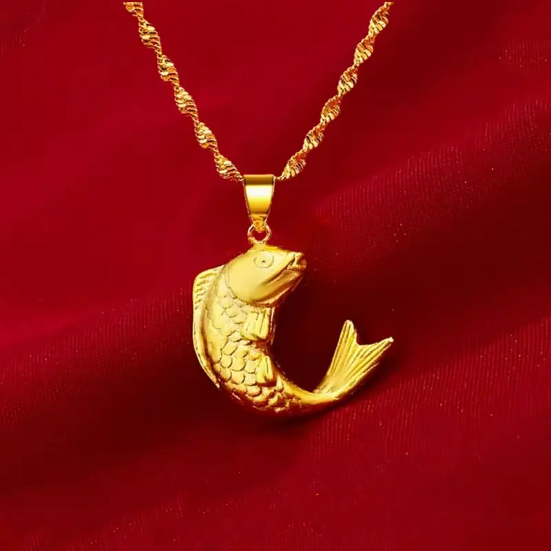 24K Gold-Plated Luck Koi Fish Pendant Necklace - Non-Tarnish Jewelry for Men and Women, Trendy Gift for Valentine's Day