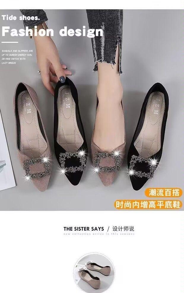 Product Introduction of Giày bệt mũi nhọn da lộn đính đá cho nữ, Giày làm việc đế mềm chuyên nghiệp màu đen cho mùa xuân, tất cả các mùa, Giày nữ 2