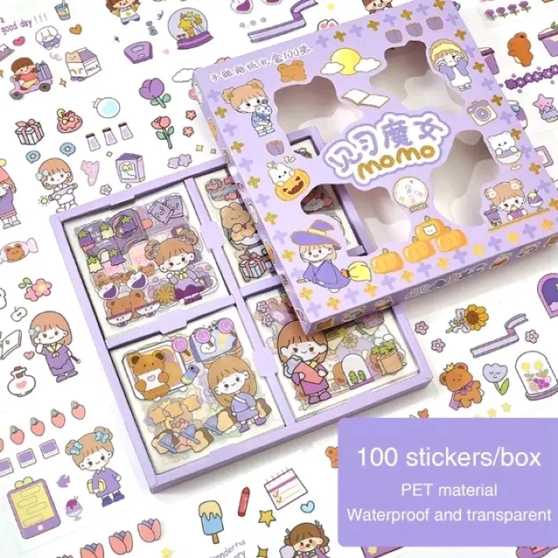 100 lembar (1 box) stiker motif kartun Korea lucu waterproof anti air dekorasi hanbook scrapbook stiker momo 4