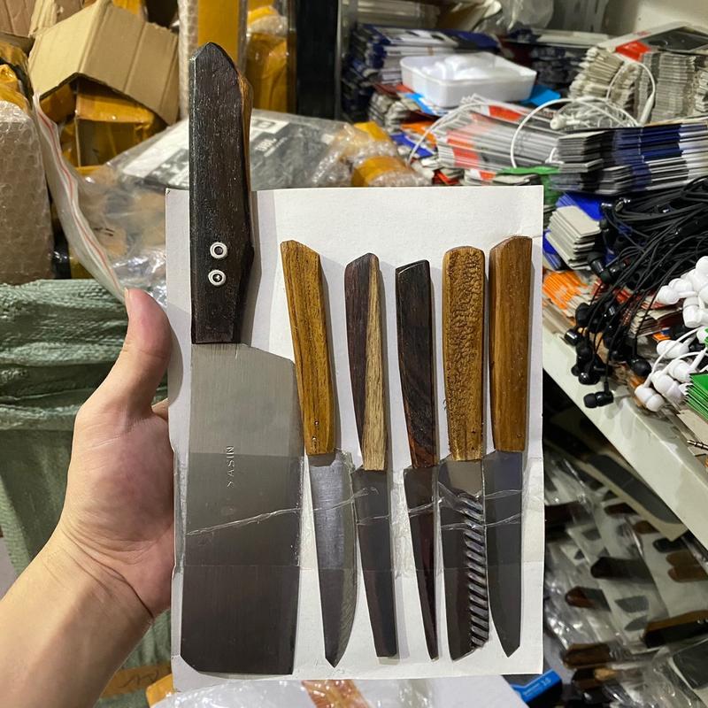 Cod Paket Hemat Pisau Isi 5 Stainless Anti Karat Gagang Kayu 0