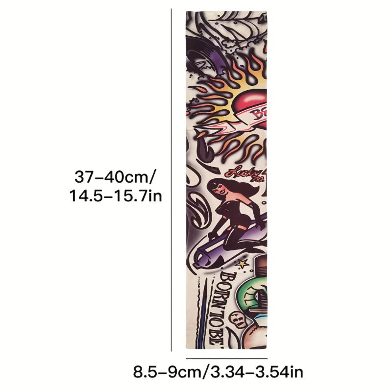 1pc Cycling Tattoo Ice Arm Sleeves, Sun Screen UV Protection Compression Arm Sleeves For Fishing, Camping, Cycling, Hiking 3