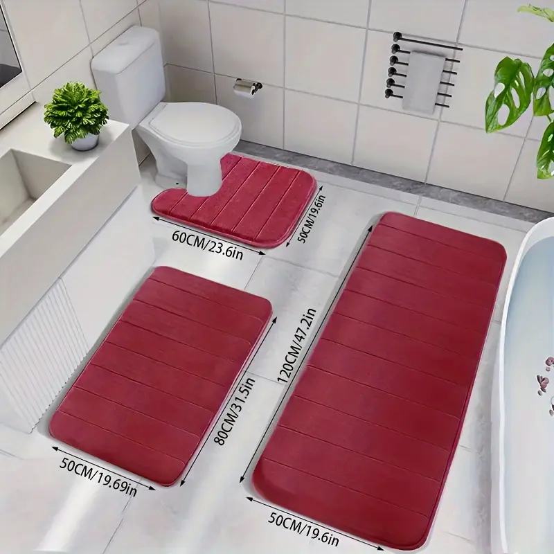 3pcs Luxury Ultra-Soft Non-Slip Bath Mats Set - Quick-Dry Knitted Fabric, Colorful Geometric Design, Durable PVC Backing, Machine Washable, Indoor Entrance Mats for Bathroom and Kitchen, Bathroom Floor Mat | Geometric Pattern Mats | Quick Dry Mats, Bathro 7