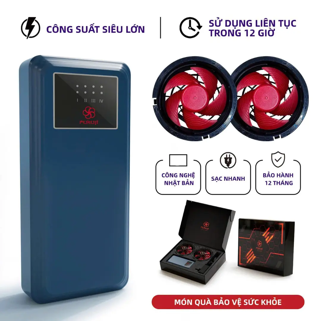 [Bộ PIN Áo Điều Hòa Đầy Đủ KHÔNG ÁO] PIN GiFV và FUJIKI Chính Hãng 50.000mAh - 2 Quạt 12V đầy đủ phụ kiện sử dụng liên tục từ 12 đến 16 tiếng chỉ với 1 lần xạc bảo hành 12 tháng