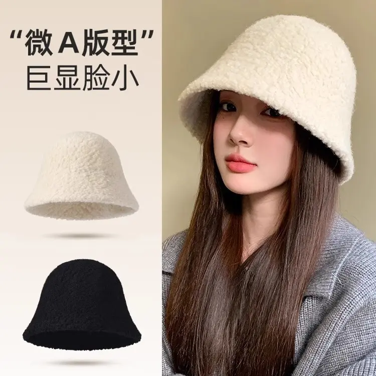 Mũ Bucket, Dành Cho Nữ, Phong Cách Hàn Quốc Mới, Làm Cho Khuôn Mặt Trông Nhỏ Hơn, Chất Liệu Len Lông Cừu, Phong Cách Nhật Bản, Mũ Chu Vi Đầu Lớn, Thích Hợp Cho Mùa Thu Và Mùa Đông