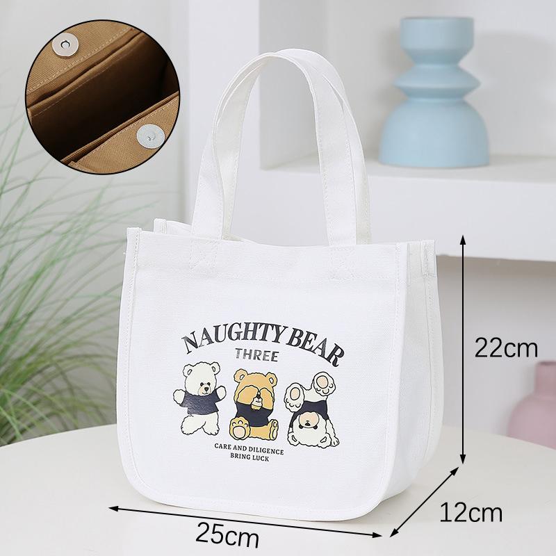 Product Introduction of Cartoon Cute Printed Pattern Canvas Handbag Office Worker Lunch Bag Tote Bag Picnic Drink Bag Portable Outdoor Food Bags 31