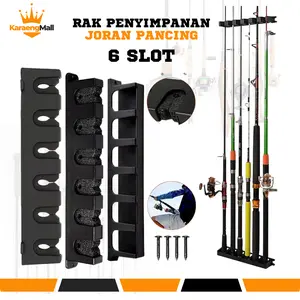 Rak Holder Joran Pancing Bracket Pancing Penyimpanan Braket Stik Billiard Pemasangan Dinding 6 Slot