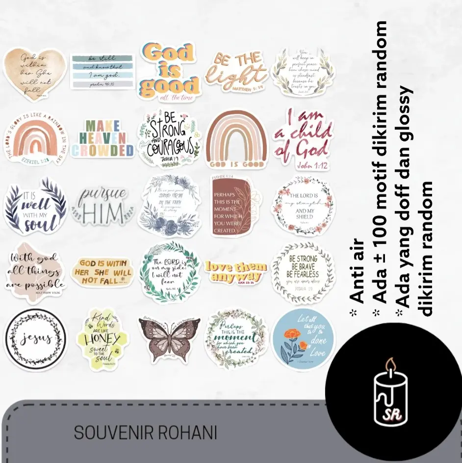Gambar Sticker Rohani 10 Pcs Stiker Dekorasi Rohani Ayat Alkitab, Slogan dan Gambar Yesus ...