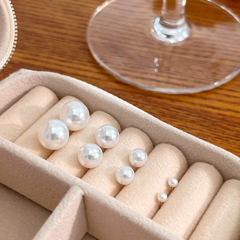 925 Silver Needle Korean Style Elegant Simple Pearl Stud Earrings All-Match Anti-Allergy round Pearl Earrings