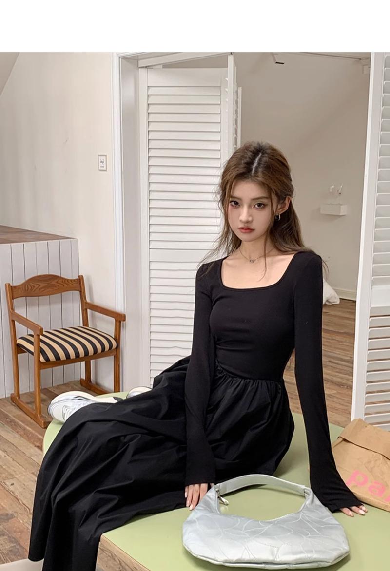 Product Introduction of French Hepburn style long sleeve square neck bottoms dress WOMEN'S autumn 2024 new high-grade elegant inner match long dress Casual Womenswear 11