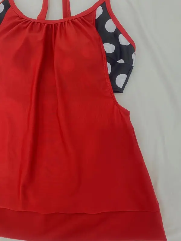 Women's Polka Dot Print Tankini Set, Casual Adjustable Strap Swim Cami Top & Swim Shorts, Ladies Swimsuit for Beach Holiday Vacation 2