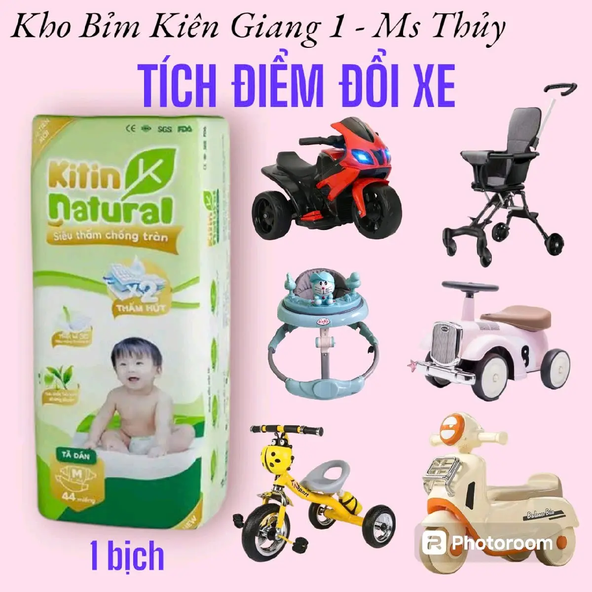 (TÍCH ĐIỂM) 2 bịch tã KITIN NATURAL trà xanh thiên nhiên, dán và quần cho bé