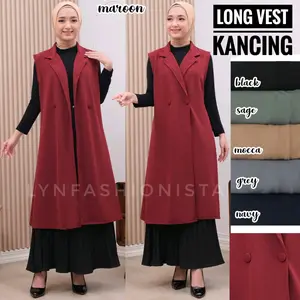 LONG VEST BLAZER  WANITA MUSLIMAH KANCING HIDUP JERUK TEBAL STANDAR JUMBO MELAR/7512