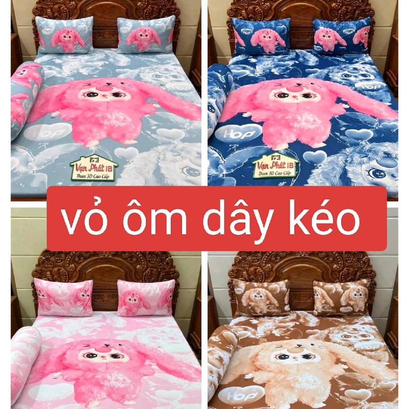 Áo gối Ôm khóa kéo link 2, bộ Ga Thun Hàn quốc 4 món  (1 ga bo chun, 2 vỏ 40*60cm, 1 vỏ ôm dây kéo) thoáng mát, không xù lông, không ra màu Thoáng khí Có thể giặt