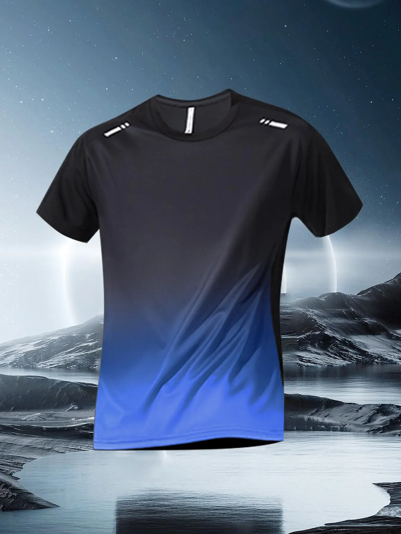 Men's Ombre Print Sports Tee, Quick Drying Breathable Short Sleeve T-shirt, Casual Comfy Top for Daily Gym Workout Wear, Gym Clothing for Men