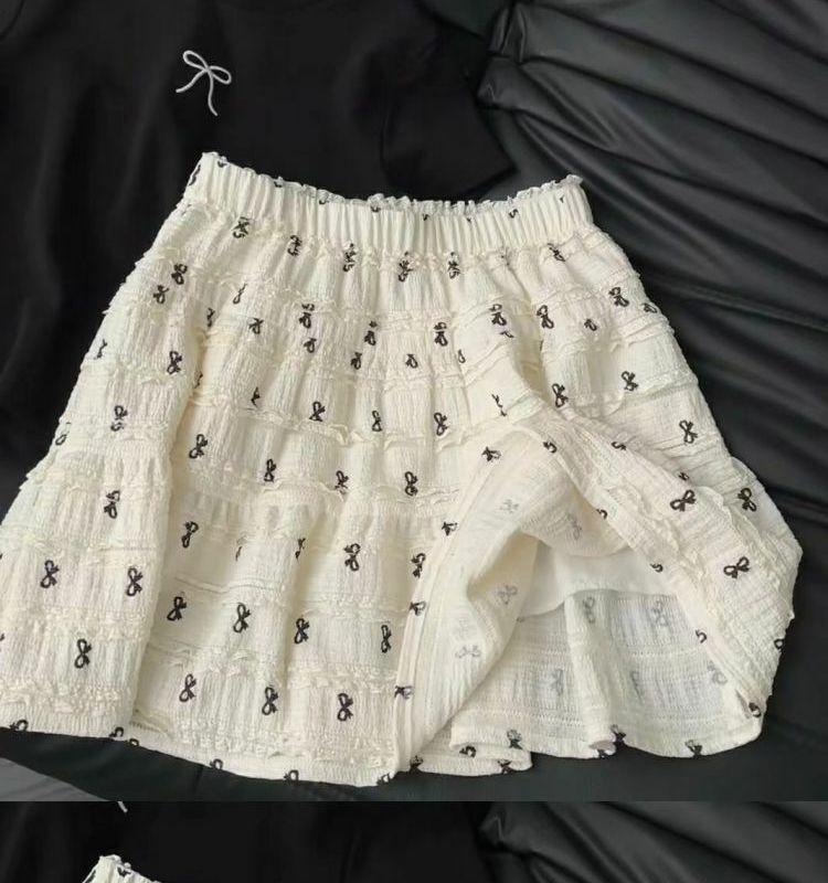 Product Introduction of Korean Style Bow Print Lace Hollow-out Skirt Summer Small Age-Reducing Cake Dress Slimming A- line Skirt Womenswear Bottom Lingerie Lady Comfort 2