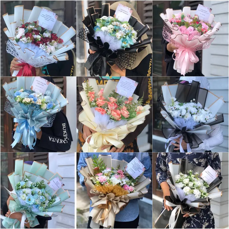 buket bunga warna cream laris gratis kartu ucapan wisuda Hiasan 0